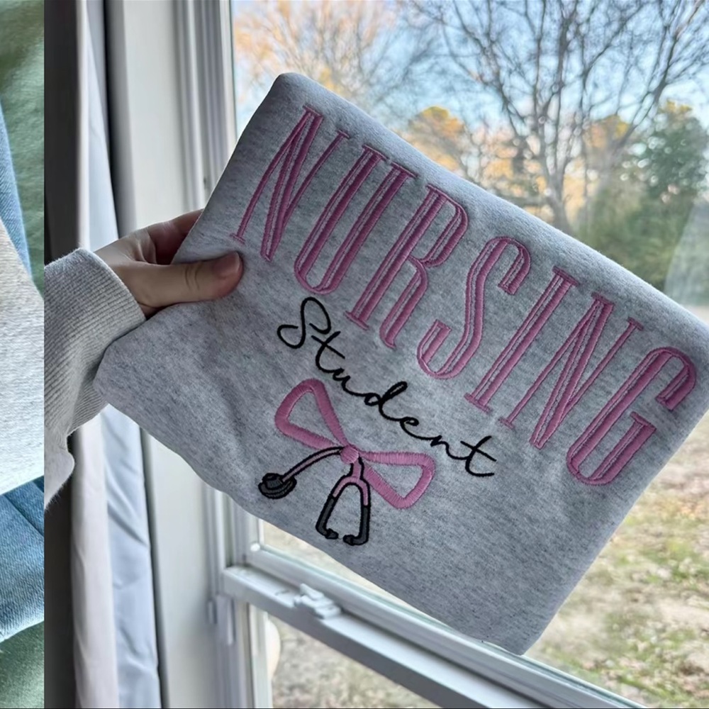 Gray Nursing Student Sweatshirt with Pink Embroidery - Picture 3 of 3